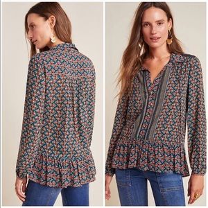 ANTHROPOLOGIE MAEVE Janie Patterned Flounce Blouse